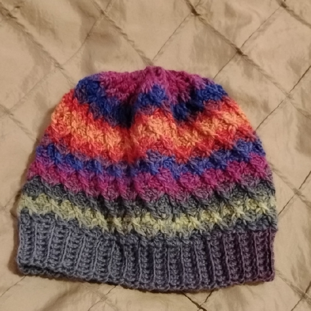 Handmade Crochet Multicolor 100% Wool Women's Size Medium Beanie Hat